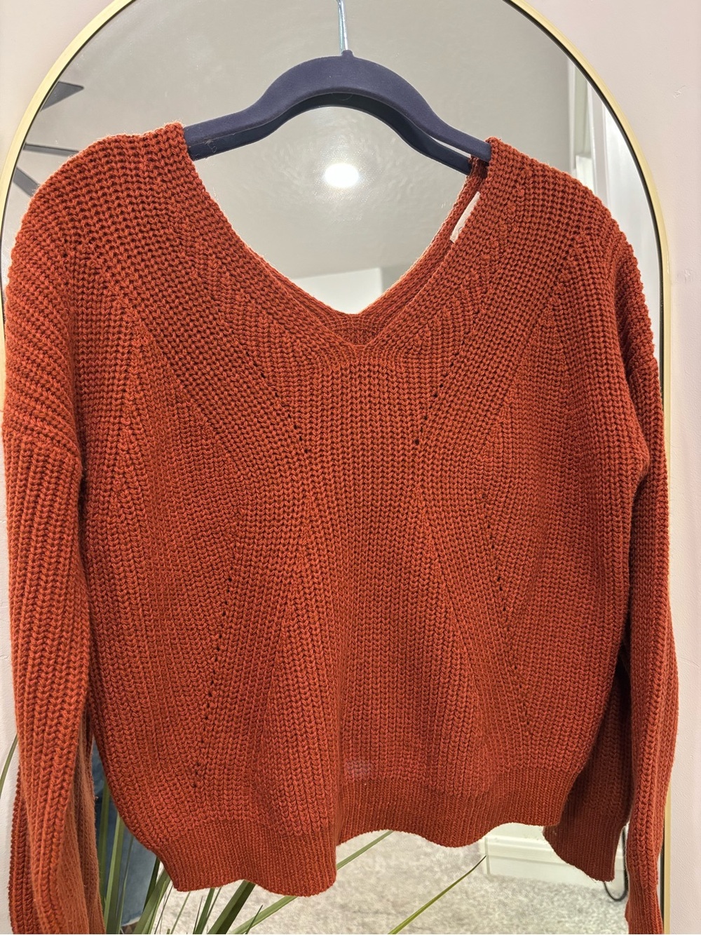 Women's V-Neck Rust Knit Sweater